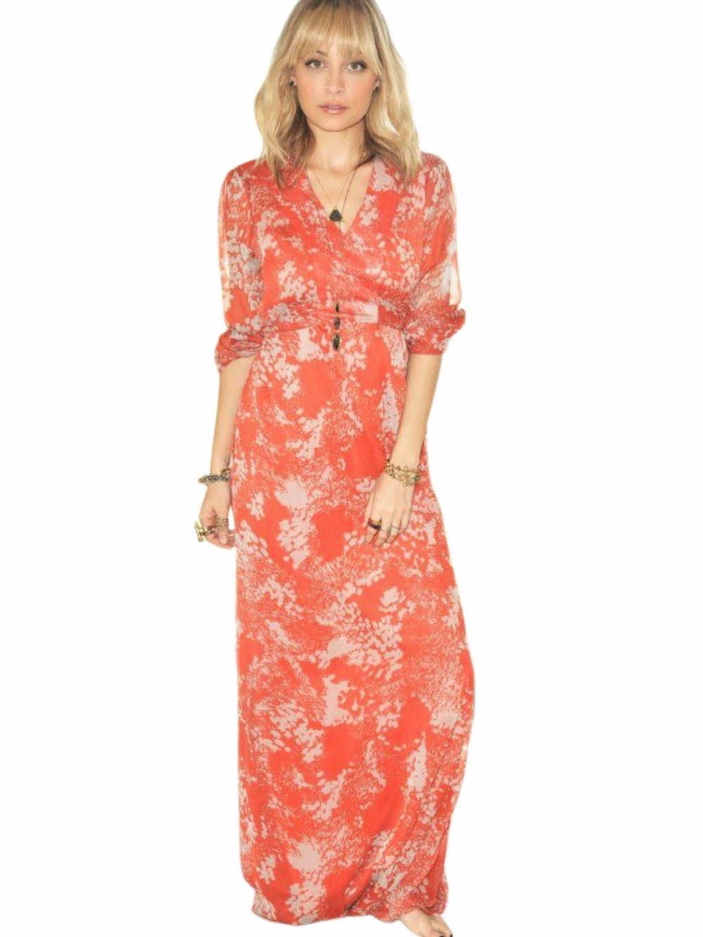 Nicole Richie Collextion Size 18 Orange/Tan Long Sleeve Maxi Dress